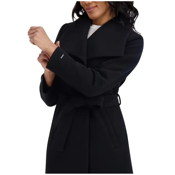 Tahari Womens‎ Black Belted Wrap Coat Shawl Cape Collar Faux Wool Blend Jacket - Image 2