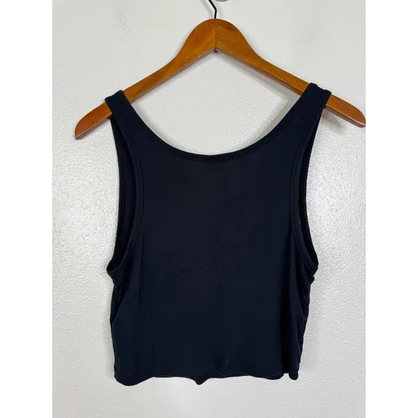 Sunday Best Aritzia Black Ribbed Henley Tank Top Cropped Scoop Neck M - Image 2