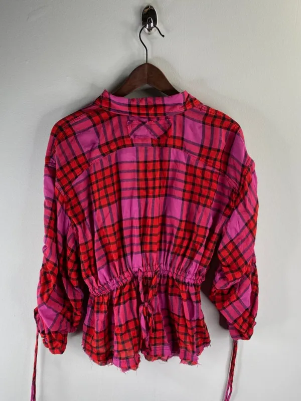 Free People We The Free Pacific Dawn Red Plaid Top Size XS - Image 8