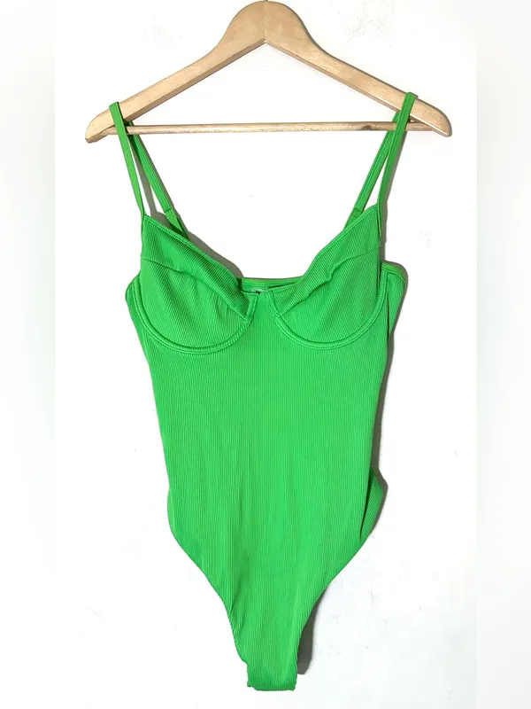 Kulani Kinis Neon Green Ribbed One piece Swimsuit Size XL NWT - Image 2