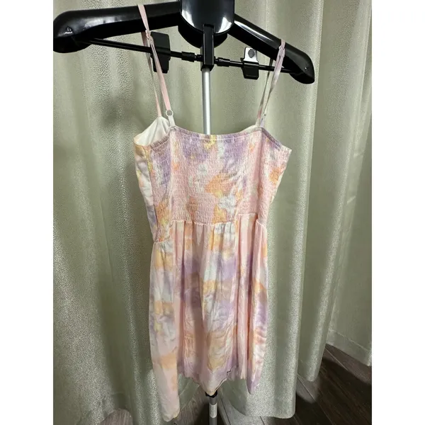 AUW Pastel Tie‎ Dye Milkmaid Mini Dress - Size M - Smocked Back & Button Front - Image 4