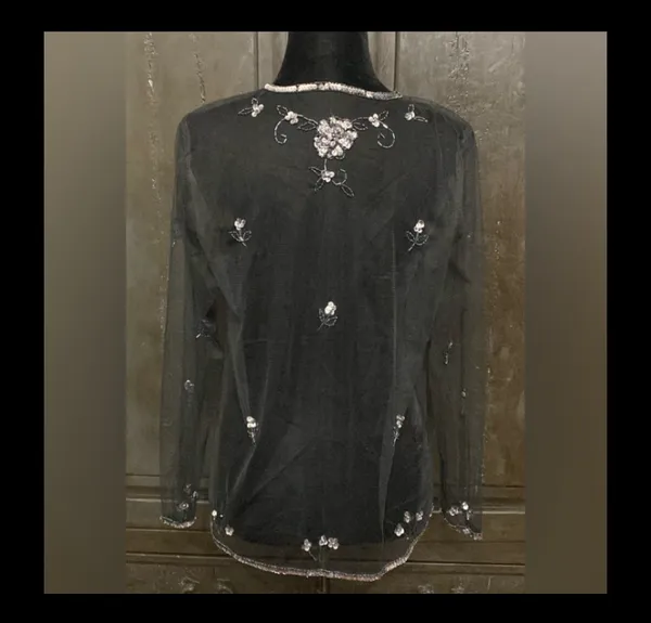 Vintage Mesh longsleeves blk jacket with sequence - Image 3