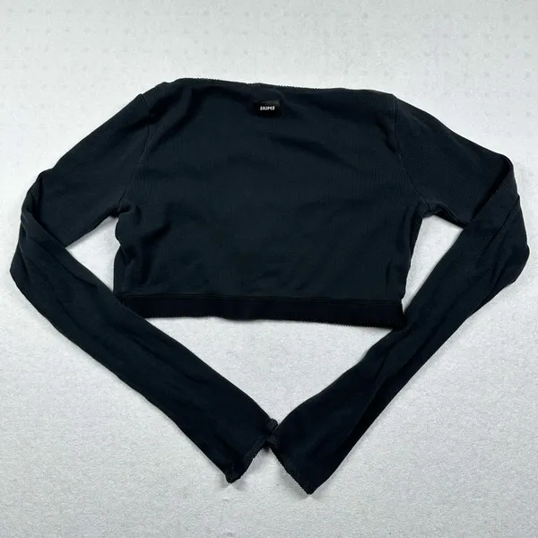 SKIMS Ribbed Long Sleeve Crop Top Women Medium Scoop Neck Snap Front - Image 5