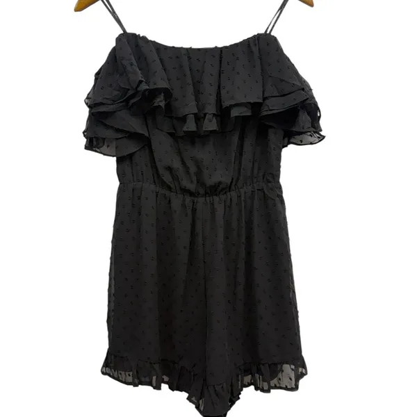 Lulus Frilled to Bits Black Swiss Dot Off-the-Shoulder Romper size Medium NWT - Image 3