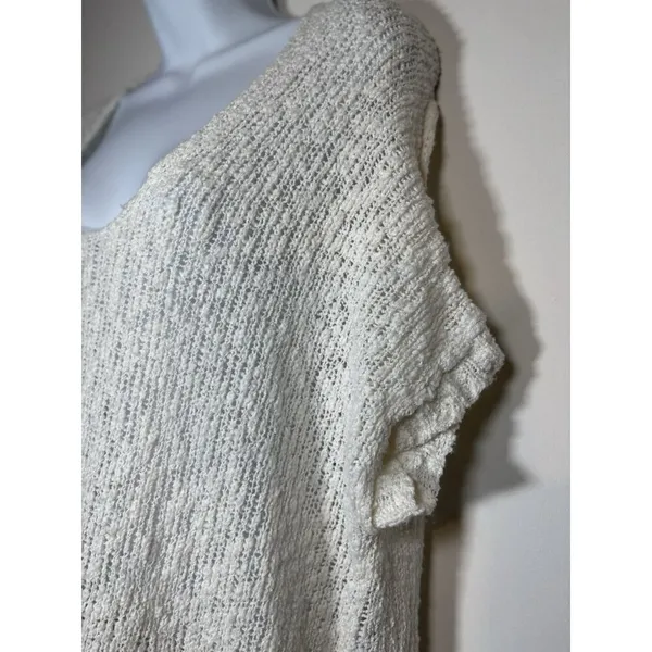 FREE PEOPLE Winter White Cream Cotton Dress Oversized‎ Sweater Short sleeve XS - Image 3