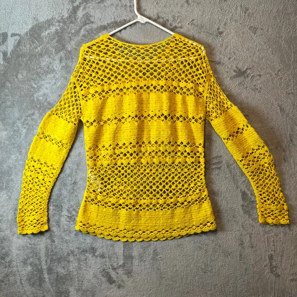 MAJE Crocheted Cotton Sweater‎ In Yellow Size 1 (Small) Boho Bohemian - Image 4