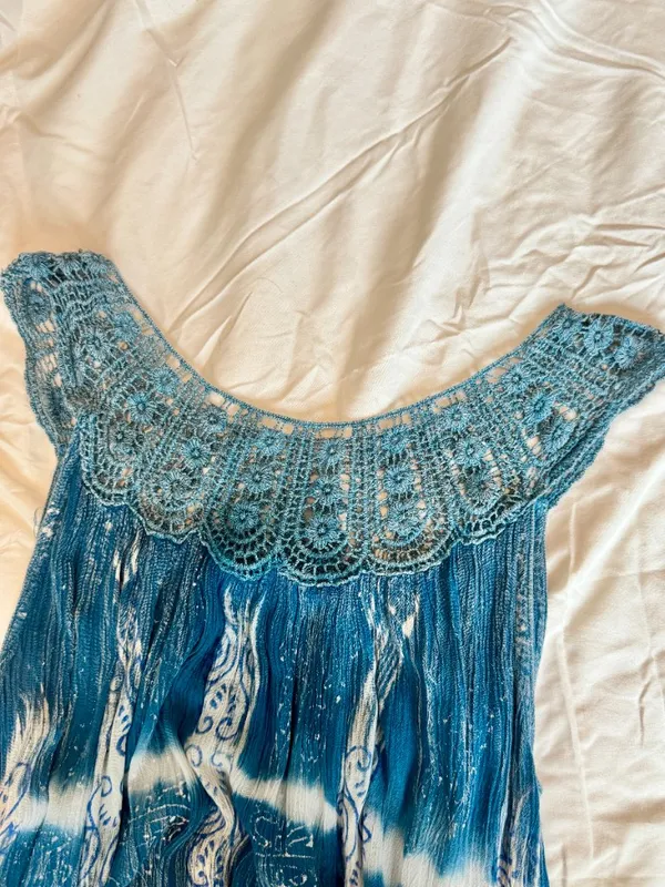 Shoreline Blue Tie-Dye Crochet Trim Sundress Size M - Image 5