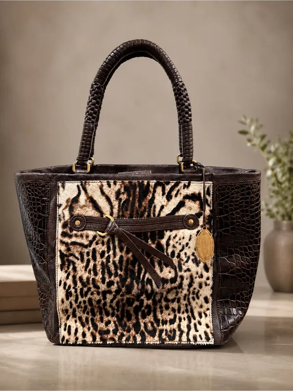Ellie Tahari Black Pebbled Leather Toto Leopard Design Calf Hair Used ONCE EUC - Image 2