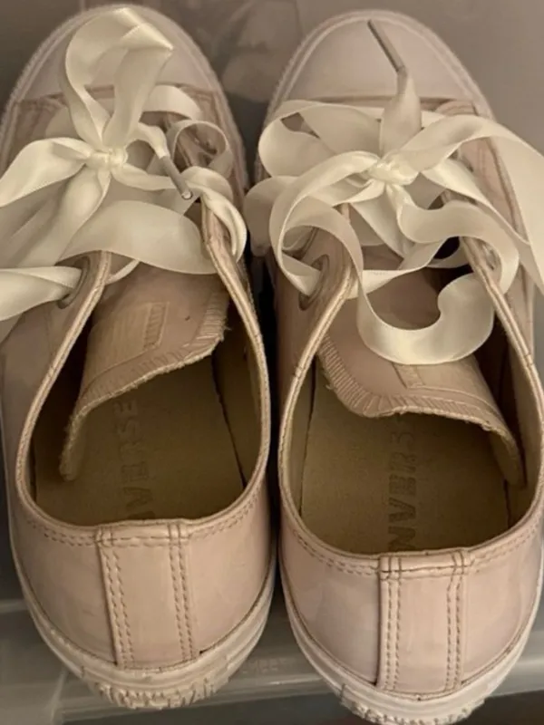 Converse Light Pink pastel Low-Top Sneakers with Satin Ribbon Laces - Image 2