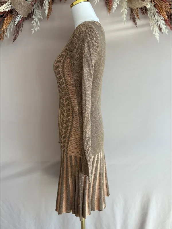 Venus Women's Knit Sweater Dress Size S Beige Brown Patterned Long Sleeve - Image 6