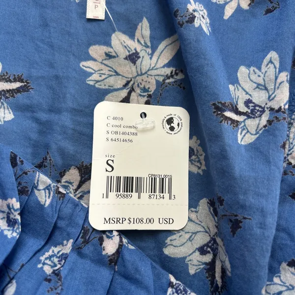 Free People Amanda Ruffle Detail Wrap-Style Blouse in‎ Blue Floral XS - Image 8