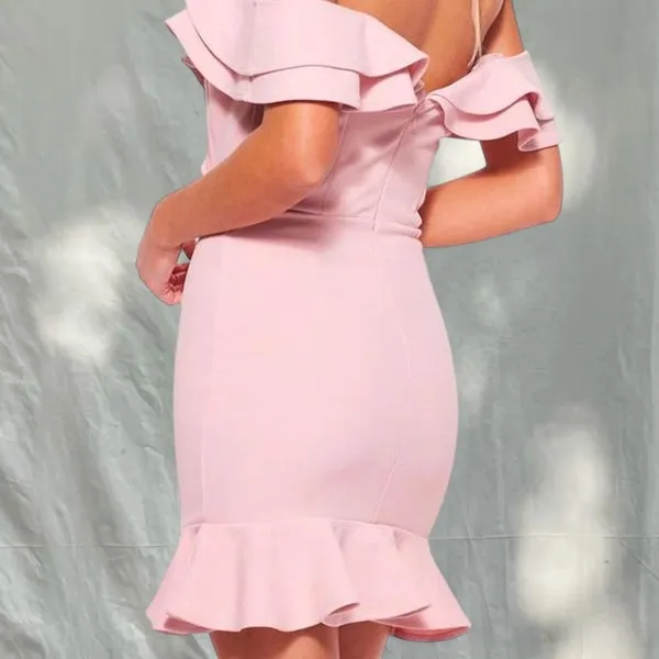 Selfie Leslie | Pink Off-The-Shoulder Ruffle Mini Dress - Image 2