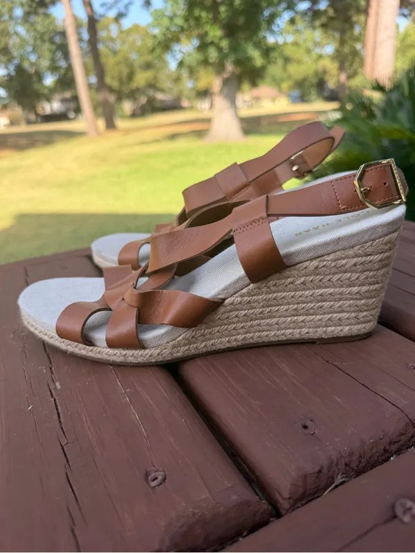 Cole Haan Crystal Honey Leather Espadrille Wedge Sandals Size 8 $150 - Image 7