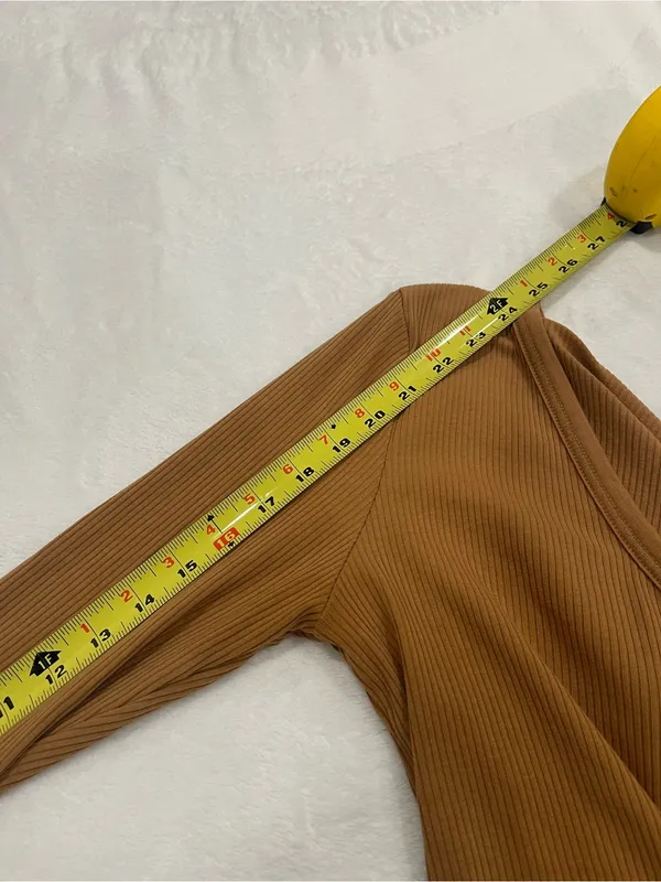 Old Navy Ribbed Long Sleeve Henley Top - Camel Brown - Size S - Image 5