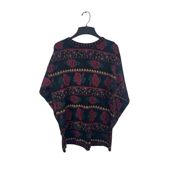 VTG 80s 90s Stefano International Black Rose Floral Knit Sweater Pullover M - Image 2
