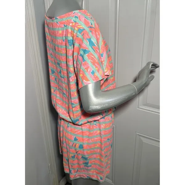 Lilly Pulitzer Cotton Carmine Dress Make a Splash Striped Floral Womens Medium - Image 6