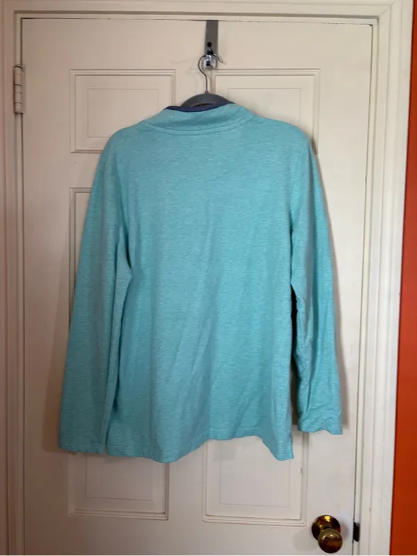 LL Bean Knit Style Pullover 1/4 Button Up Women’s Size XL Teal/Blue - Image 6