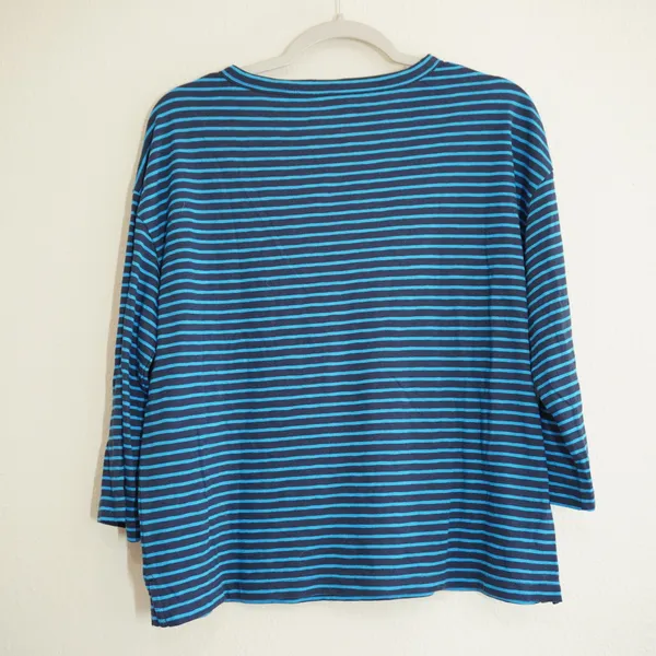 J. Crew Size Small Striped Long Sleeve Tee Navy Blue Avec Amour Embroidered - Image 8