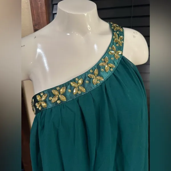 Ever Pretty Emerald Green One Shoulder Beaded Grecian Mini Dress Boho Resort - Image 5