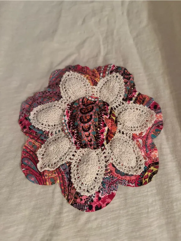 Women's Cream Tank Top with Pink Trim and Floral Applique - Image 2