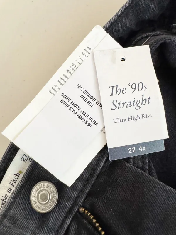 Abercrombie 90s Straight Jeans Size 27 Black Faux Leather High Rise Quiet Luxury - Image 6