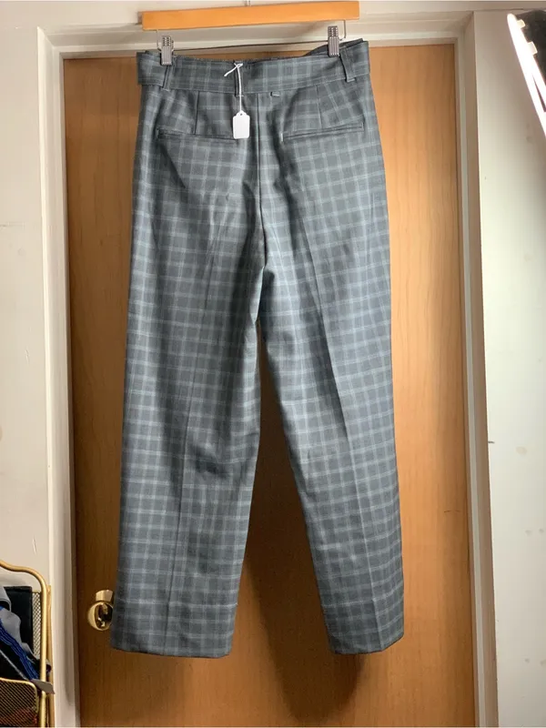 Club Monaco High-Waist Gray Plaid Wide-Leg Pants Size-4 Corporate Chic - Image 4