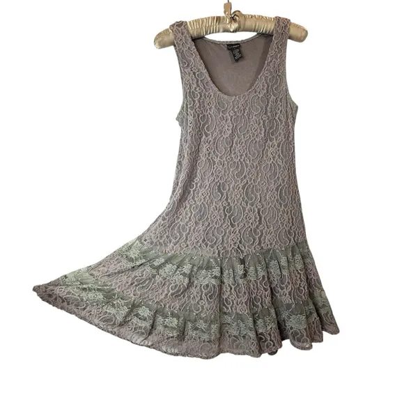 Vintage Y2K Daytrip‎ Dress L Buckle Fairy Festival Crochet Lace Overlay Tiered - Image 2
