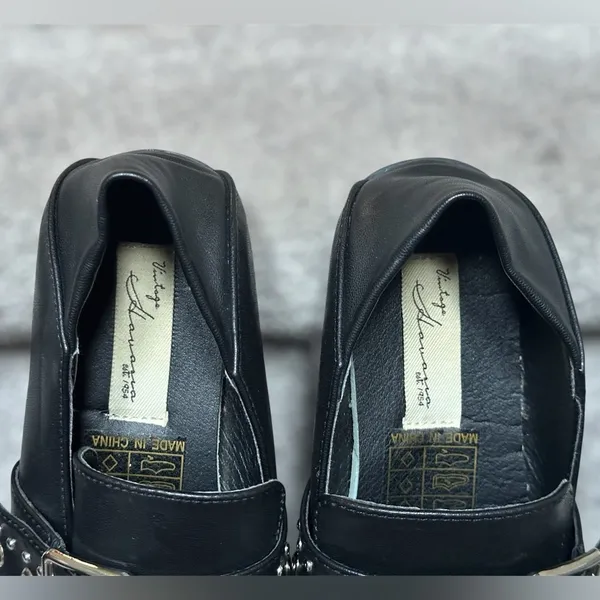 Preppy Vintage Havana Black Leather Maureen Studded‎ Buckle Loafers Women 6.5 - Image 6