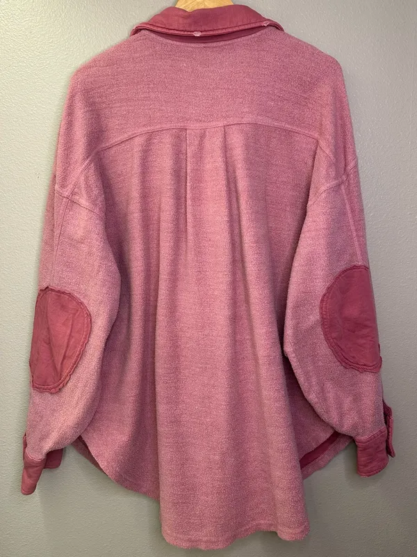 Free People Ruby Oversized Shirt Jacket Pink Shacket Distressed Cotton - Image 3
