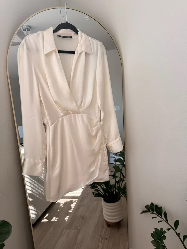 ZARA Mini White Dress Long Sleeve - Image 3