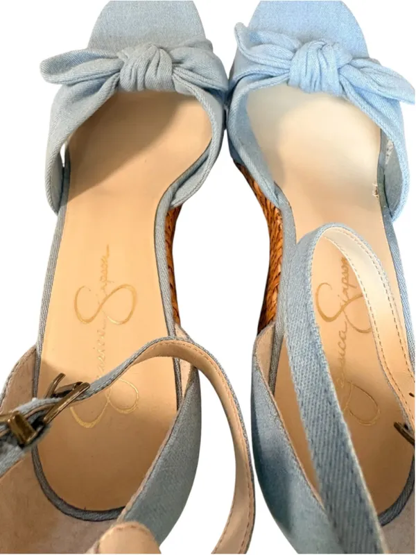 Jessica Simpson Delirah Bow Ankle-Strap Wedge Sandals Denim Size 9.5 - Image 4