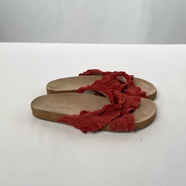Anthropologie Bianca Ruffled‎ Slide Sandals in Red Size 8 - Image 6