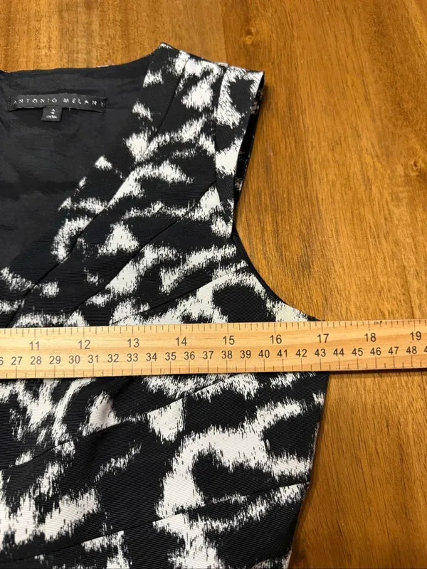 Antonio Melani Empire Waist Sheath Dress Size 2 Black White Print - Image 7