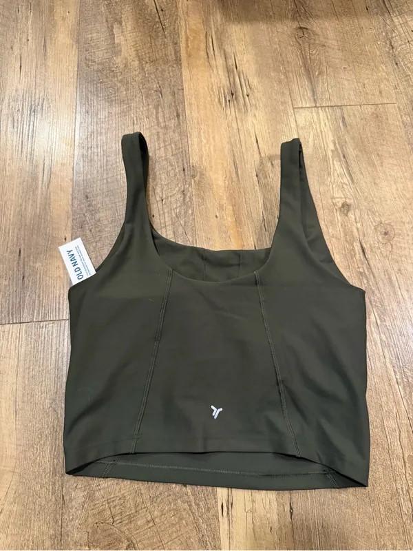 NWT Old Navy Olive Green Square Neck Athletic Tank Small - Image 2