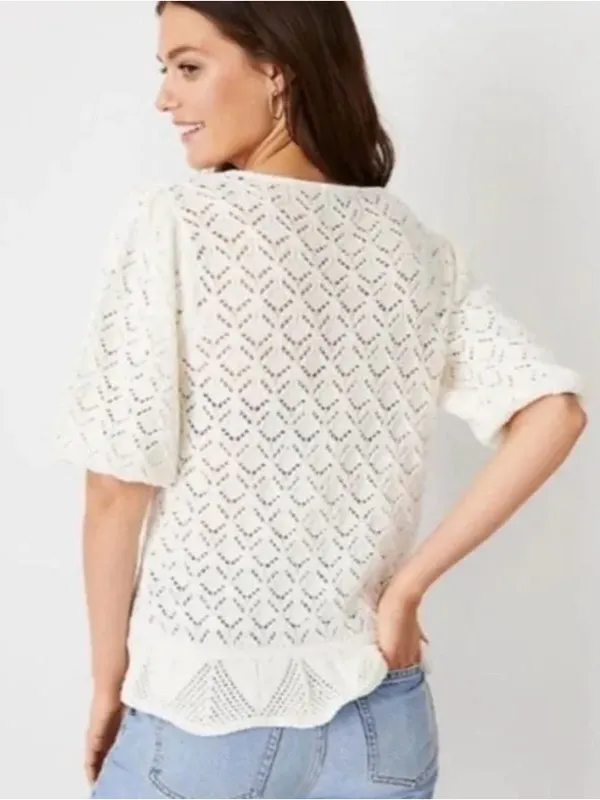 Ann Taylor Pointelle Crochet Square Neck Sweater Top XXL - Image 2