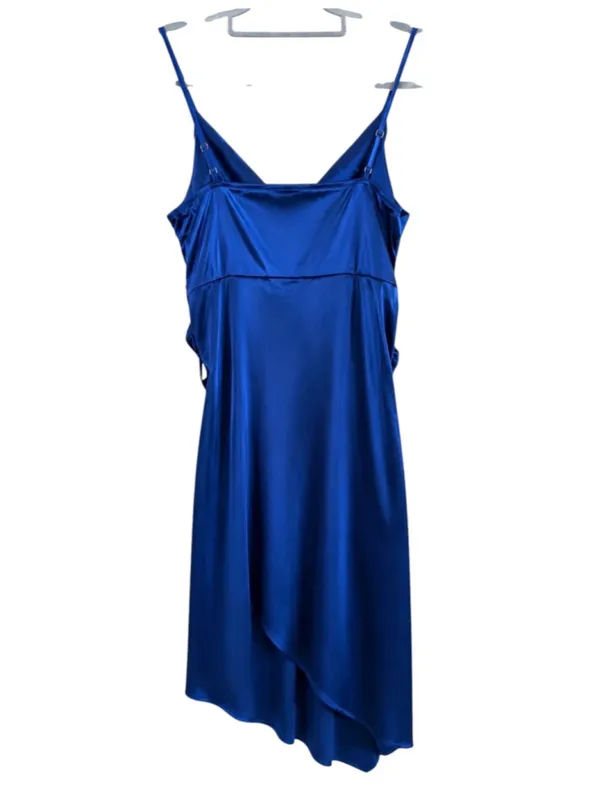 Women's CIDER Blue Asymmetrical Satin Slip Dress M - Image 9