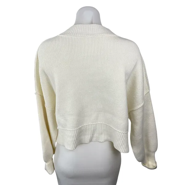 Free People Women's White Cream Ribbed Knit Mock Neck Cropped Sweater Top Sz XS - Image 4