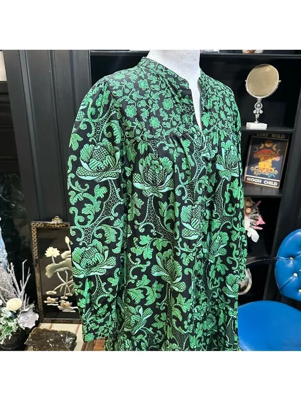 Tuckernuck Pink City Prints Green Floral Mid Length Dress Size Small - Image 9