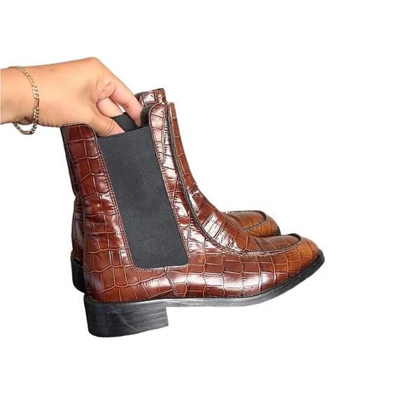 Anthropologie Pilcro & The Letterpress Chelsea Croc Chocoolate Brown Boots - Image 10