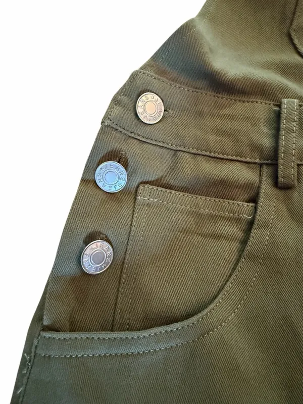Olive Green Earth Tone Utility Shortalls // Gorpcore Utility Bib Overalls L - Image 5