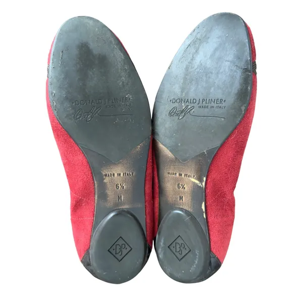 Donald J Pliner Red Peep Toe Ballet Flats Croc‎ Heel Brown trim Size 6.5 M - Image 6