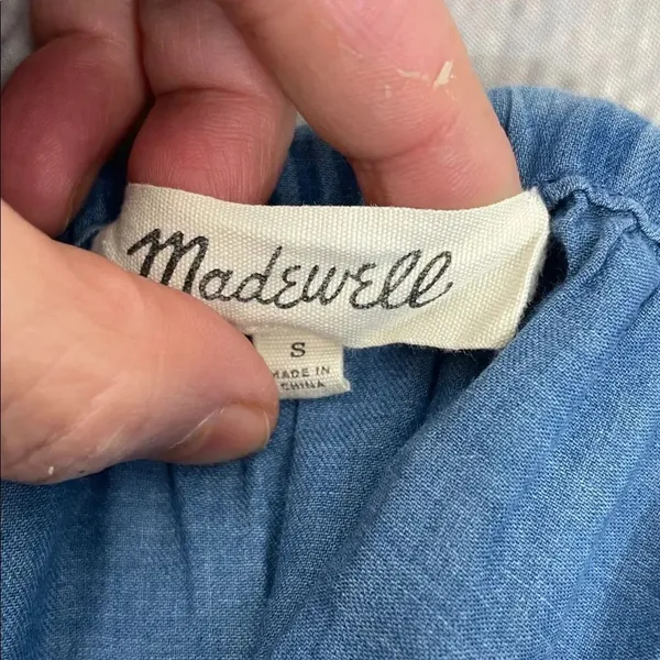 Madewell Chambray Blue Off-Shoulder Top peasant style 100% Cotton size Small - Image 12