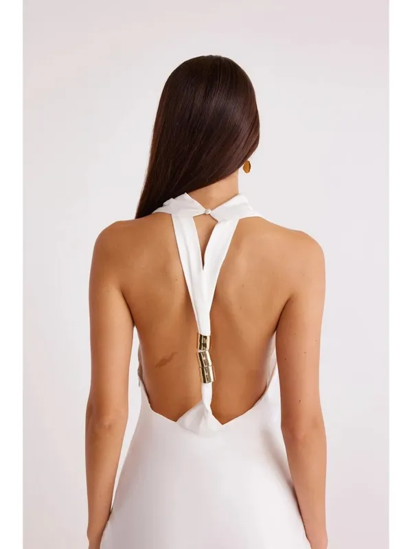SNDYS Nixie Mini Dress in White Small New Womens Satin Open Back - Image 12