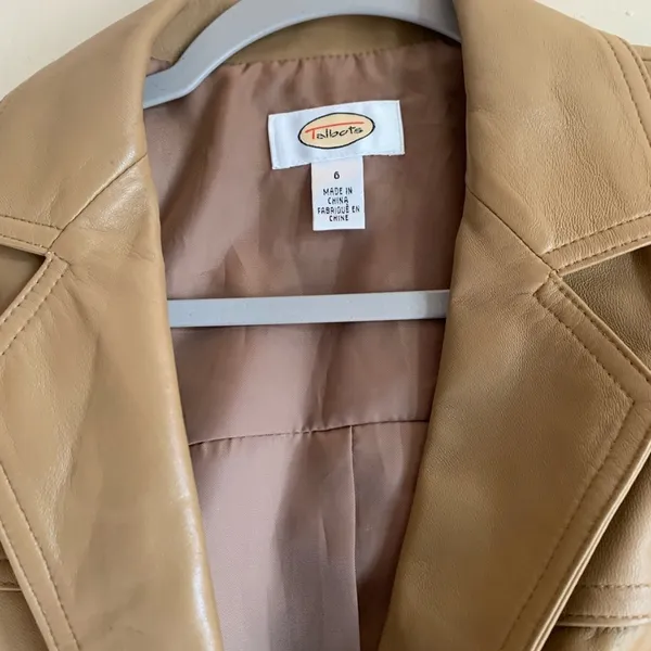 Talbots Tan Leather Blazer Women Size 6 Vintage Formal Casual Business Brown - Image 3