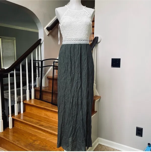 IZ Byer BoHo, hippie, cream & olive maxi dress - Image 2
