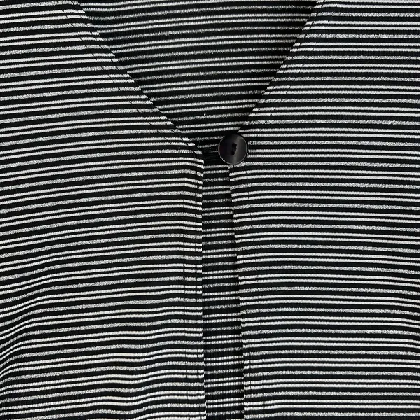 A Byer Vintage Y2K 90s Large Cardigan Single Button Metallic Striped Black White USA - Image 4