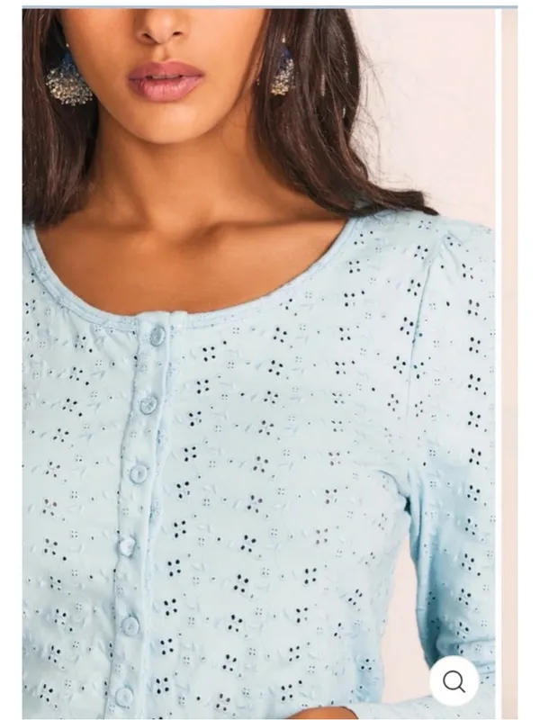 Love Shack Fancy Jonah Crop Cardigan XL Powder Blue Coquette Feminine Chic - Image 4