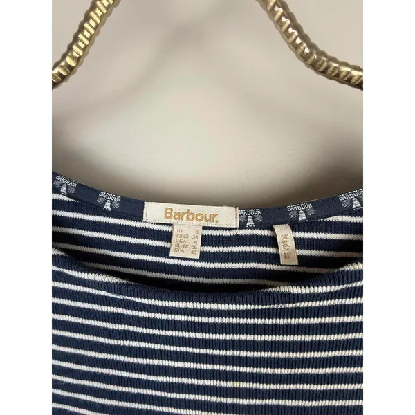 Barbour Blue and Gray Striped Rief 3/4 Sleeve Midi Pocket Dress - Size - 4 - Image 5