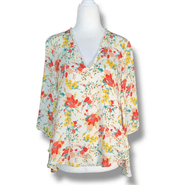 Zara‎ Basic Top Floral Chiffon Blouse Open Back Deep Vneck Flowy Boho Spring XS - Image 12