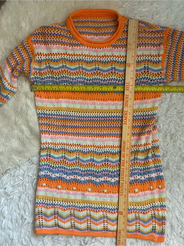 Unbranded colorful stripes open knit crotchet long sleeve sweater dress size M - Image 4
